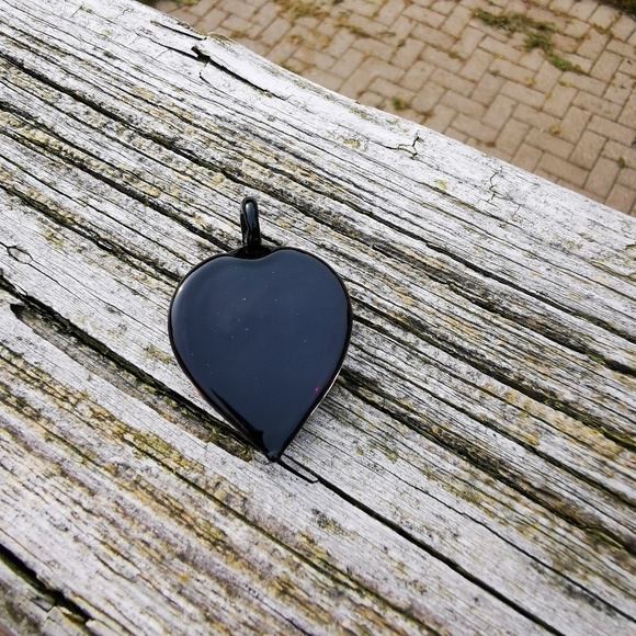 Vintage Art Glass Pendant Heart Shape with Blue Flowers and Aventurine - Picture 7 of 12